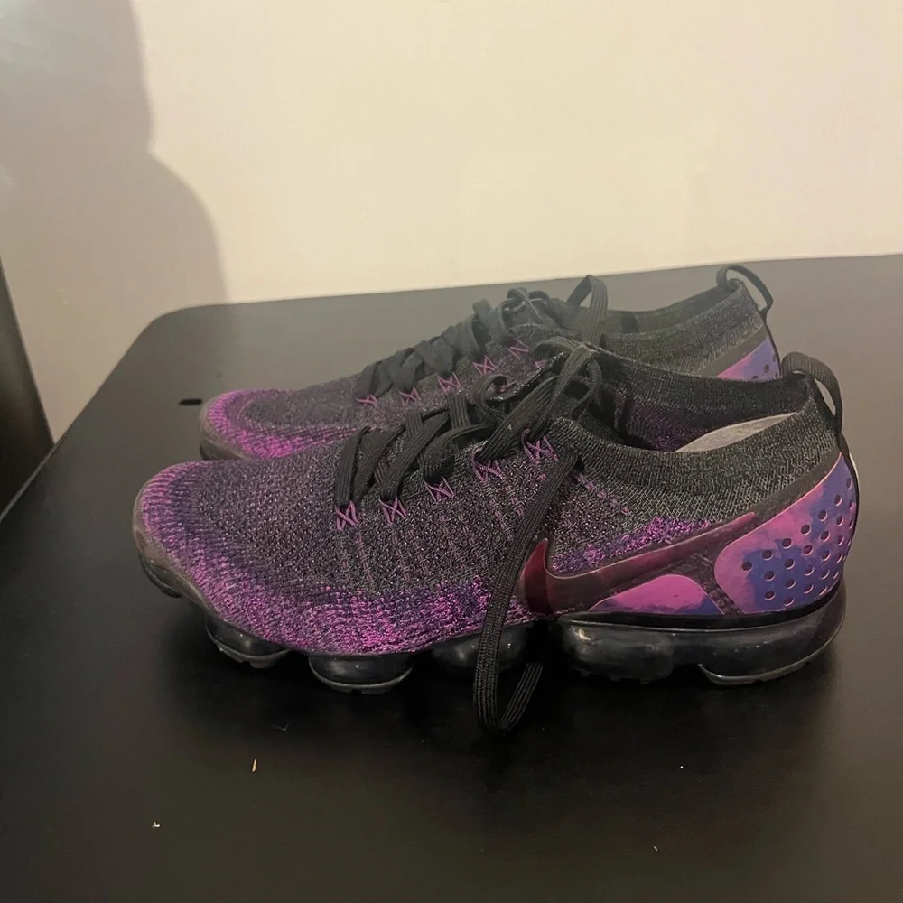 Purple and Black Athletic Shoes Vapormax Flyknit